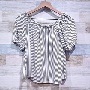 LOFT Zig Zag Striped Off The Shoulder Top White Black Womens XSP XS Petite